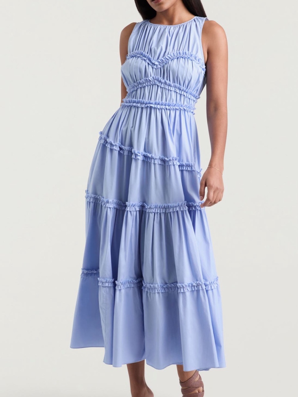 cinq a sept Light Blue Tiered Maxi Dressy Skirt